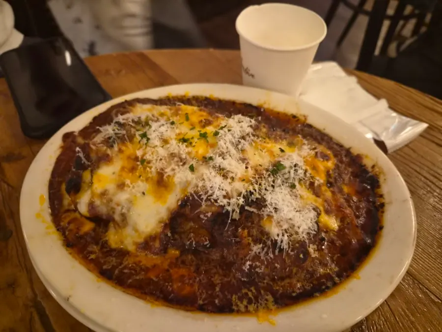 Warm lasagna served at Low Five Anguk