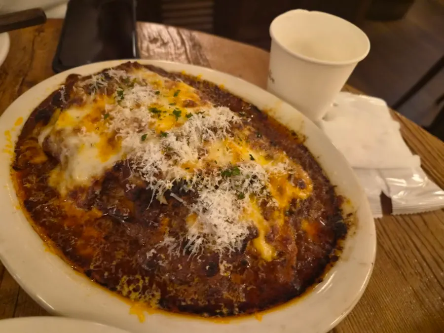 Close-up of cheese-topped lasagna