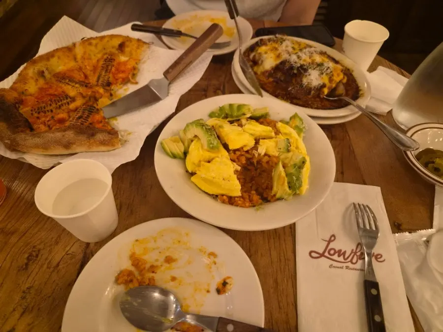 Table spread with all three dishes shared at Low Five Anguk