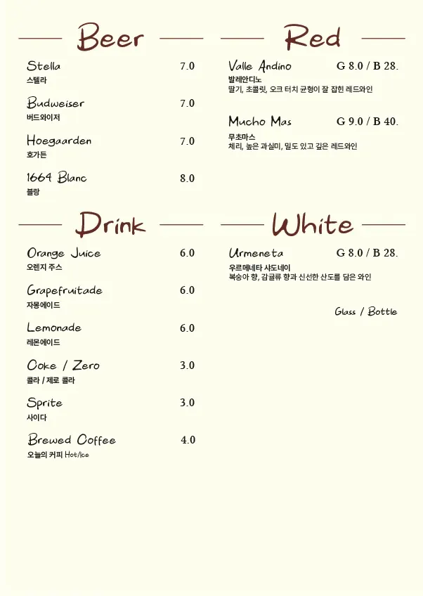 Second page of the menu listing side dishes