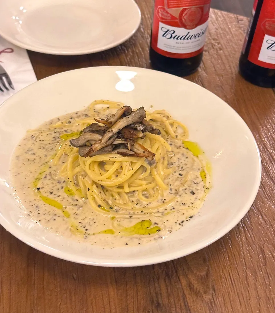 Truffle cream pasta served first