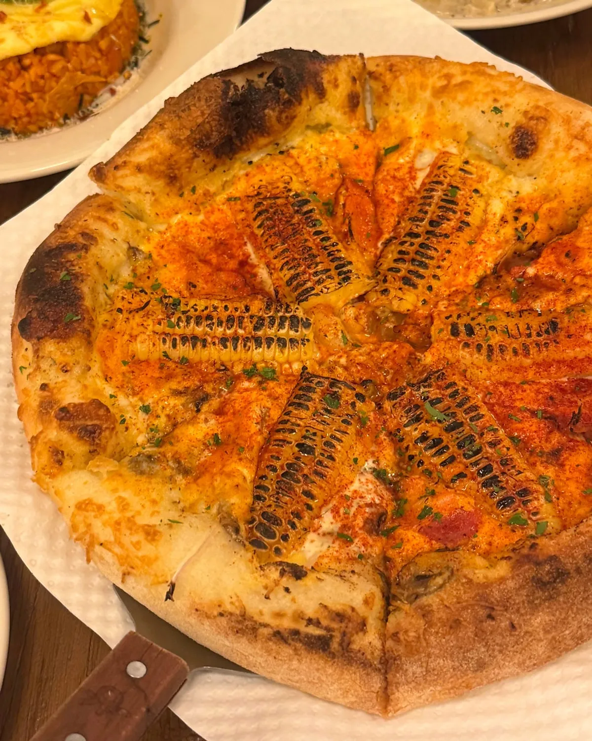 A whole corn pizza from Low Five Anguk