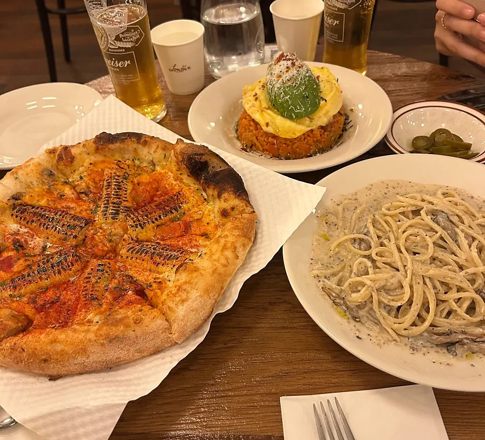 Full spread of three dishes ordered for the table