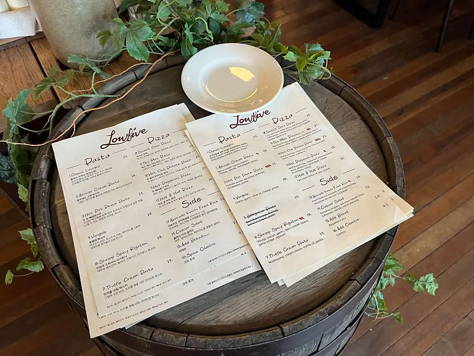 Paper menu at Low Five Anguk