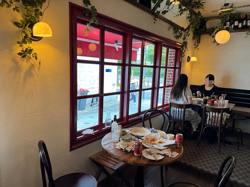 Interior of the restaurant with warm lighting