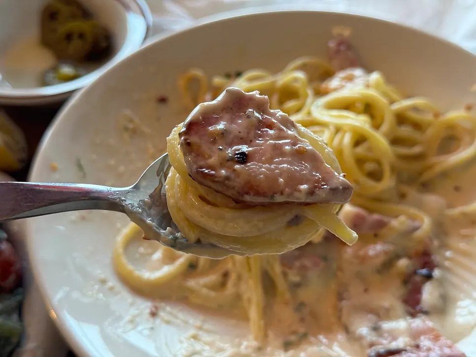 Plate with cream pasta served out