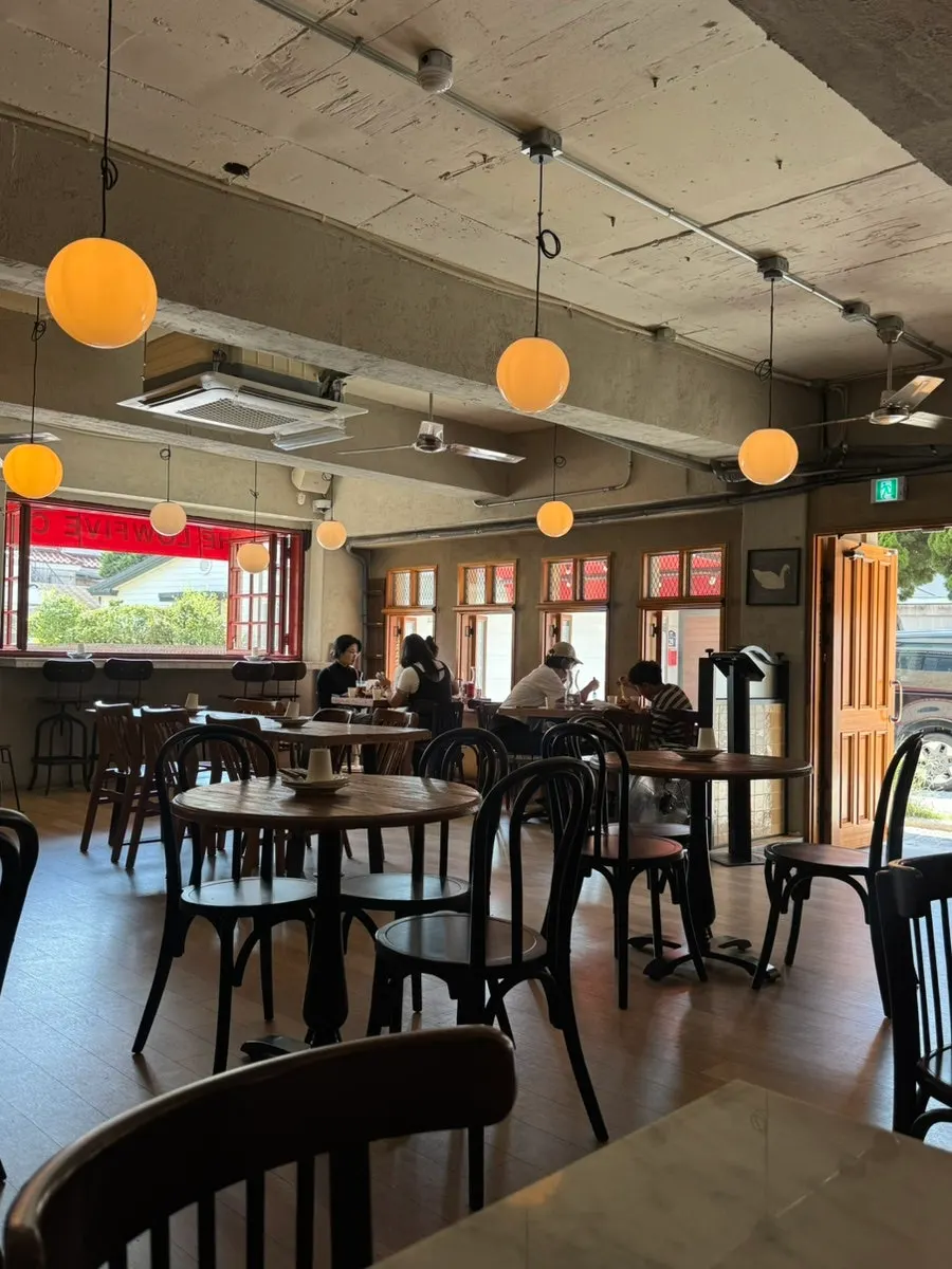 Dining hall with comfortable spacing between tables