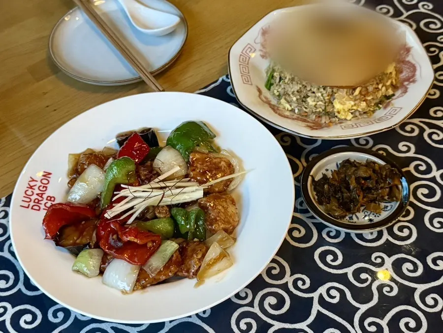 Plate of sweet and sour pork with paprika