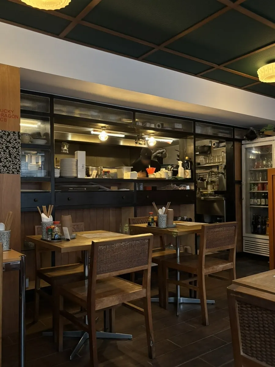 Store interior lit by natural light on a weekday evening