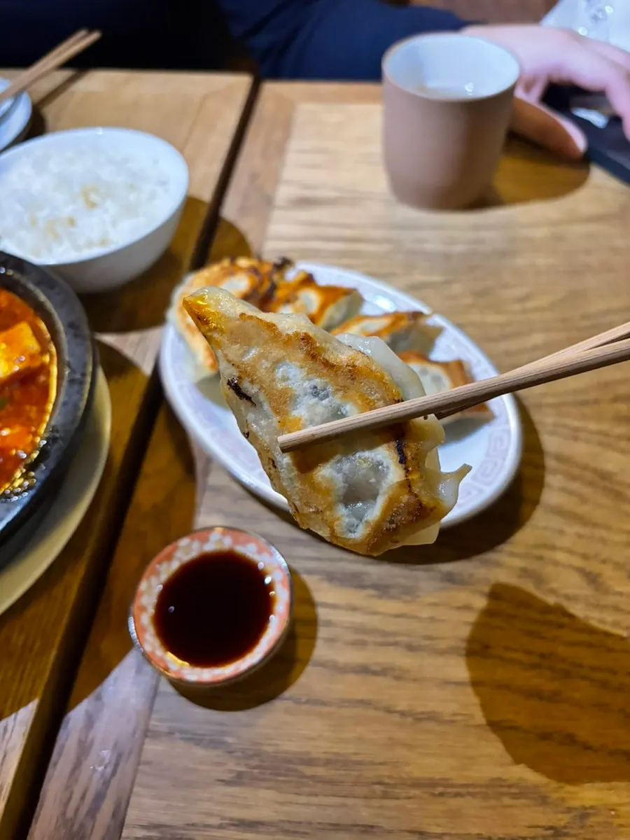 한쪽 면이 바삭하게 구워진 야끼교자