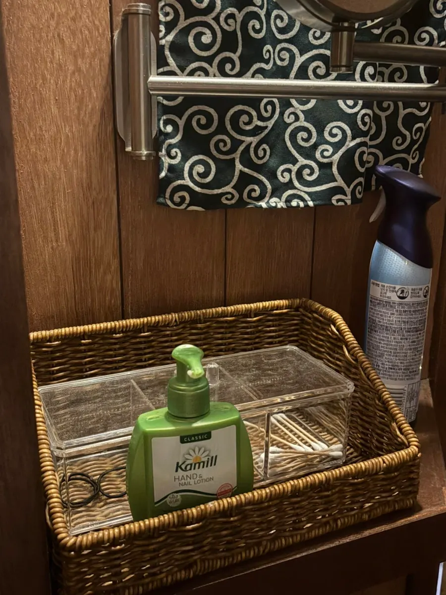 Amenities set up outside the restroom