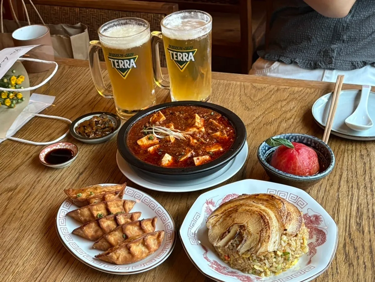 Set 2 spread with char siu fried rice and mapo tofu