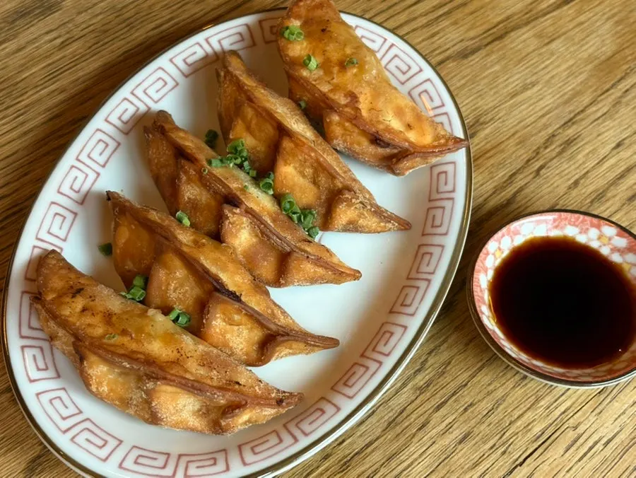 A plate of golden-fried yaki gyoza