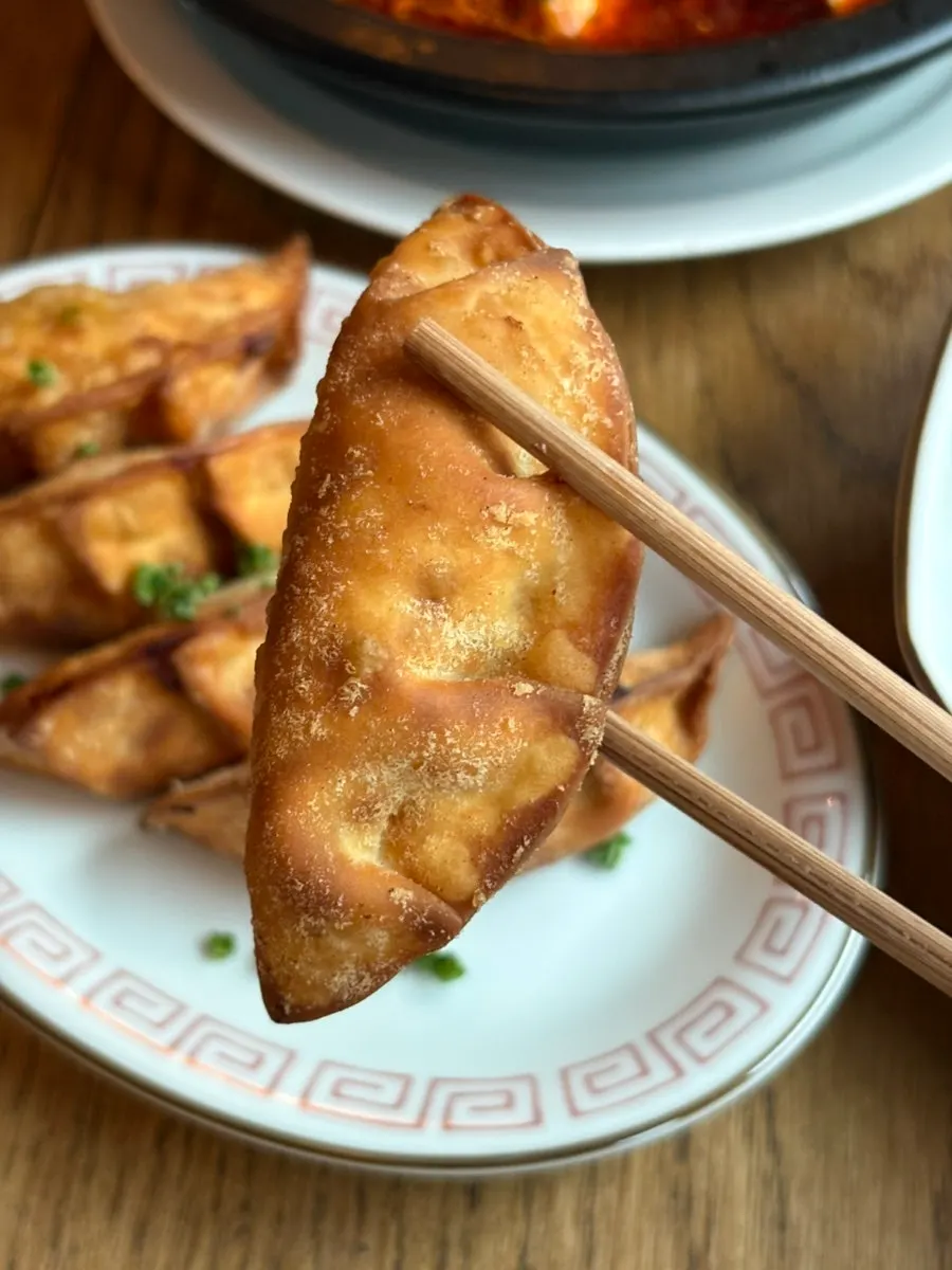 Cross-section of a fully packed yaki gyoza