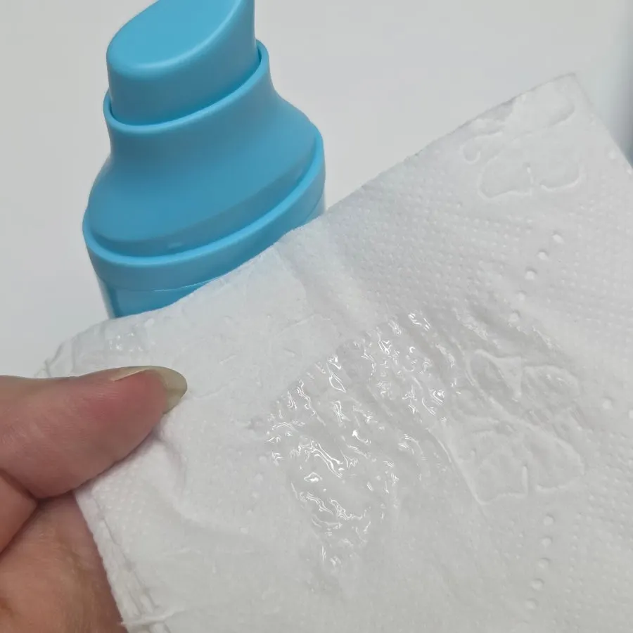 Water-gel texture dispensed onto a hand
