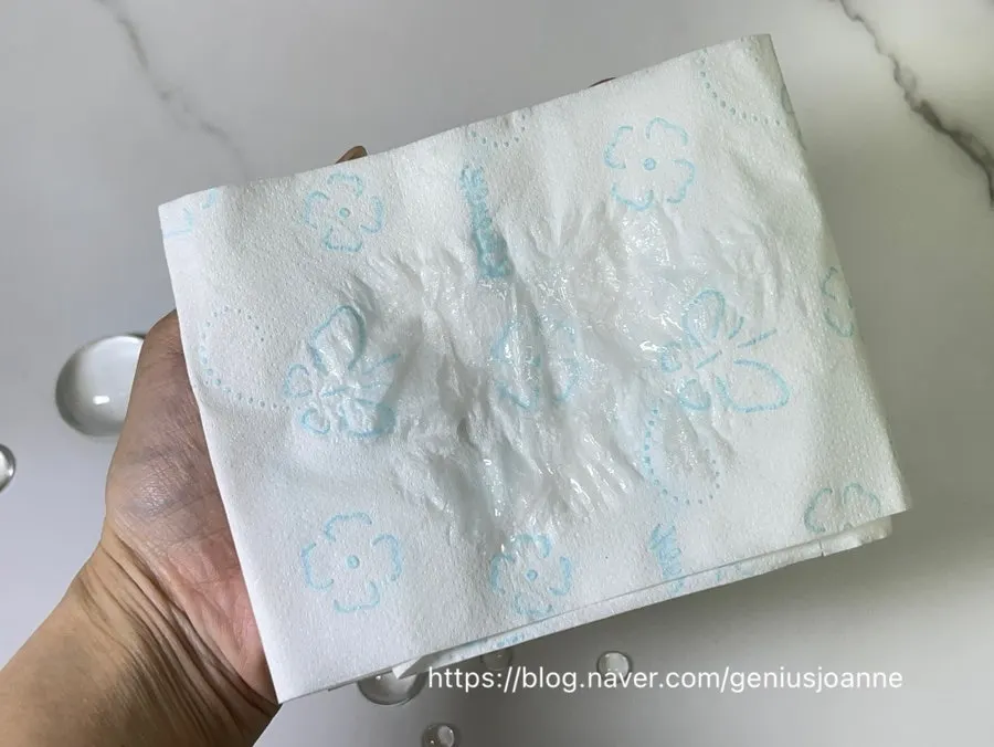Folded toilet paper that has absorbed water gel