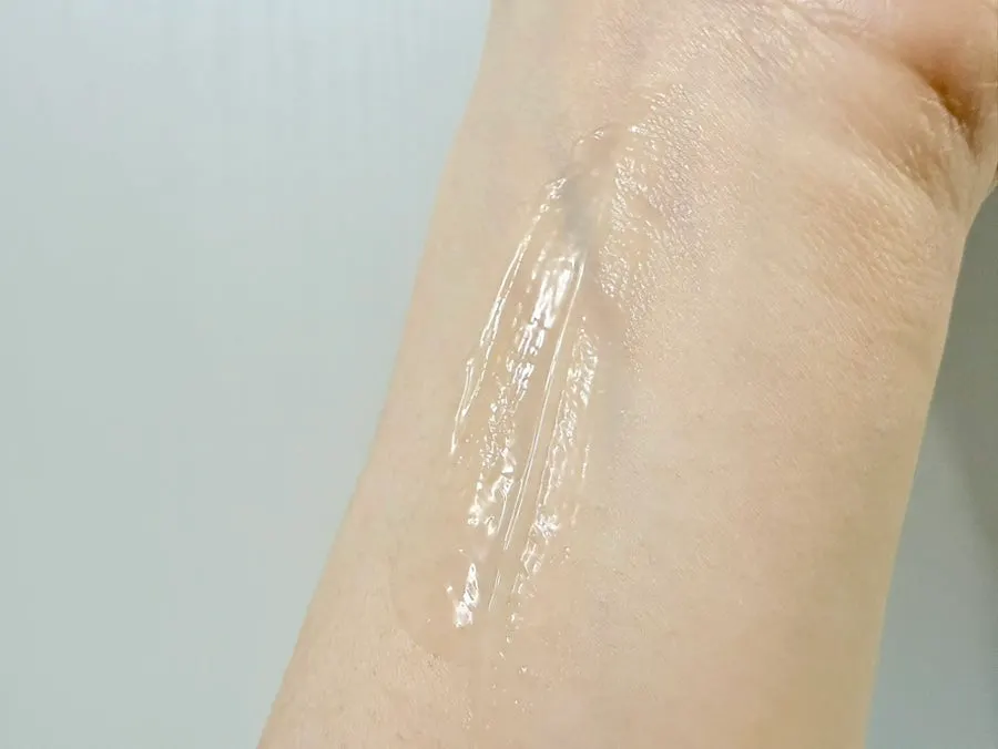 Clear gel texture dispensed onto a wrist