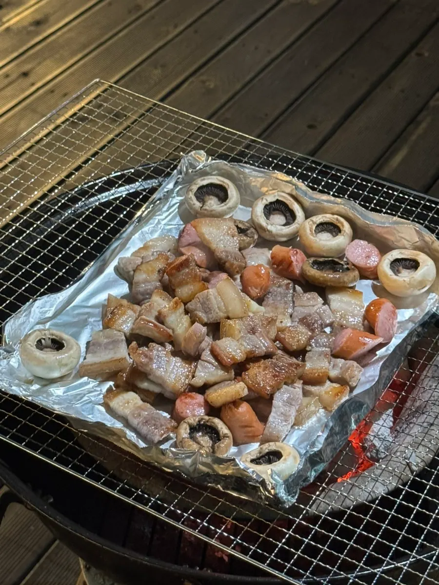 Outdoor deck barbecue table with beer