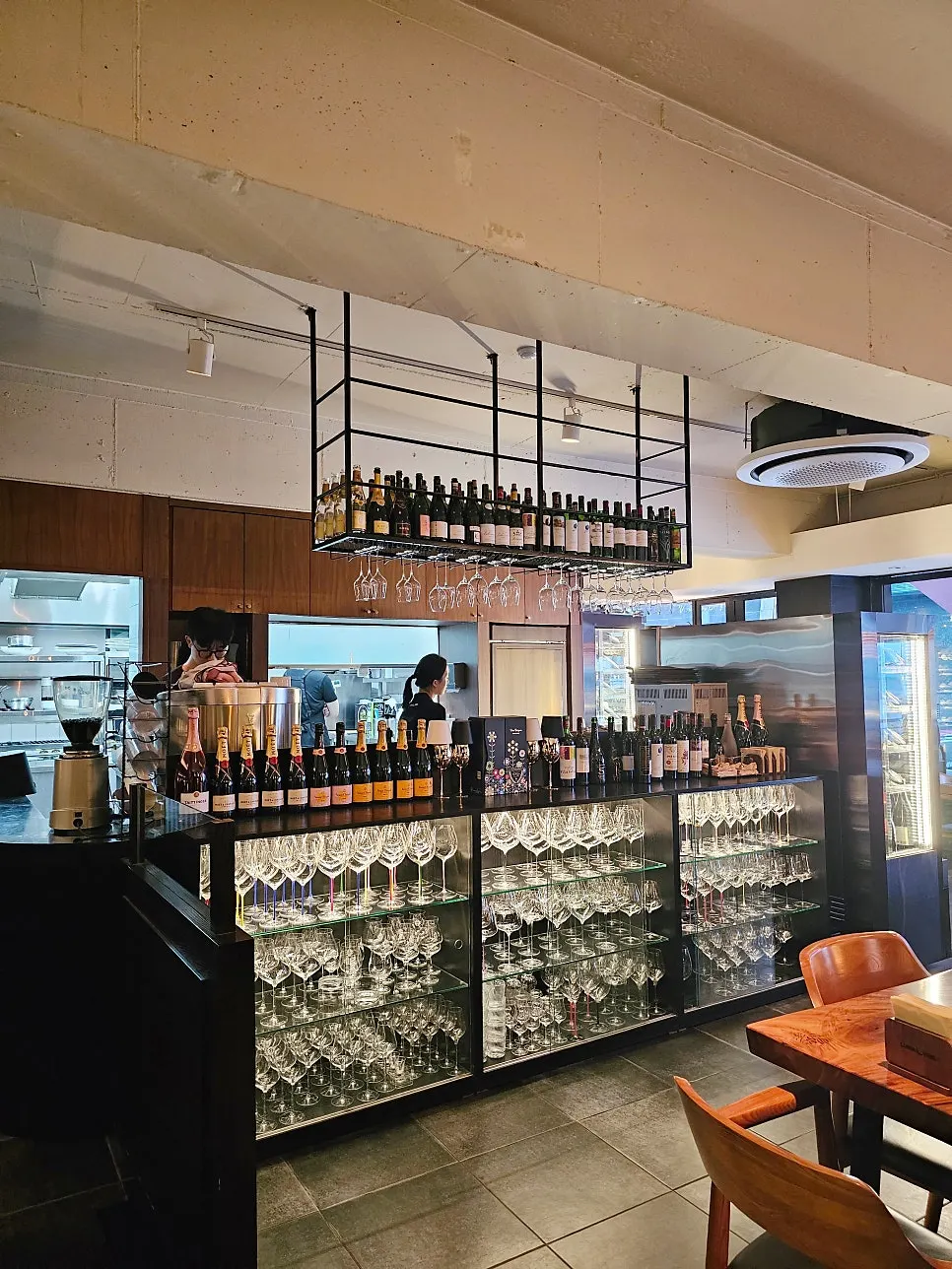 Wine bottles displayed inside Luna Vine