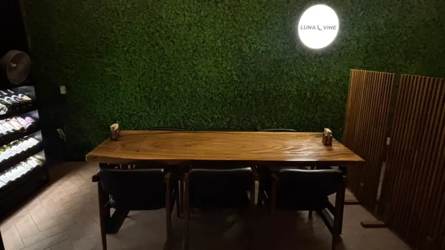 Softly lit seating inside Luna Vine