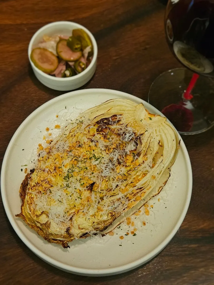 A plate of oven-roasted napa cabbage at Luna Vine