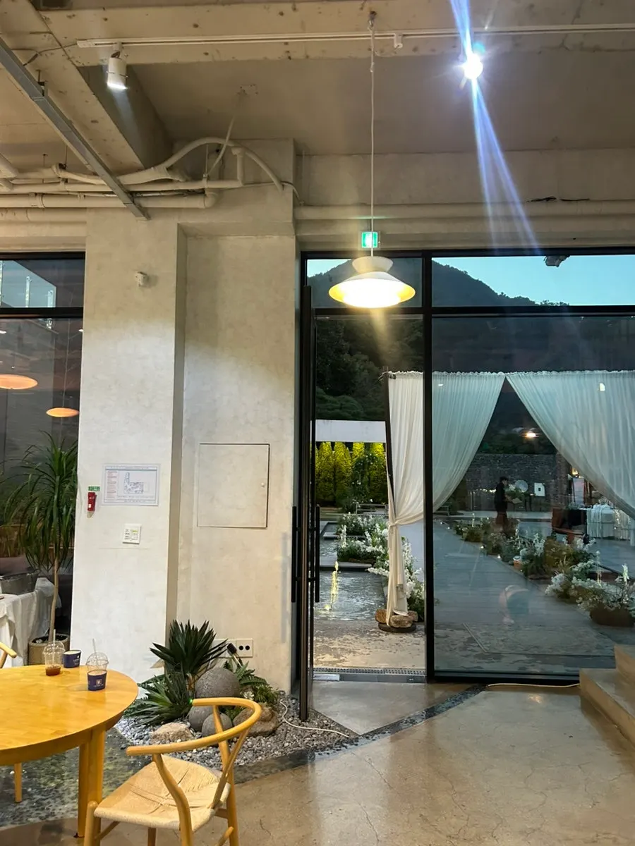 Comfortable café interior with tables and lighting