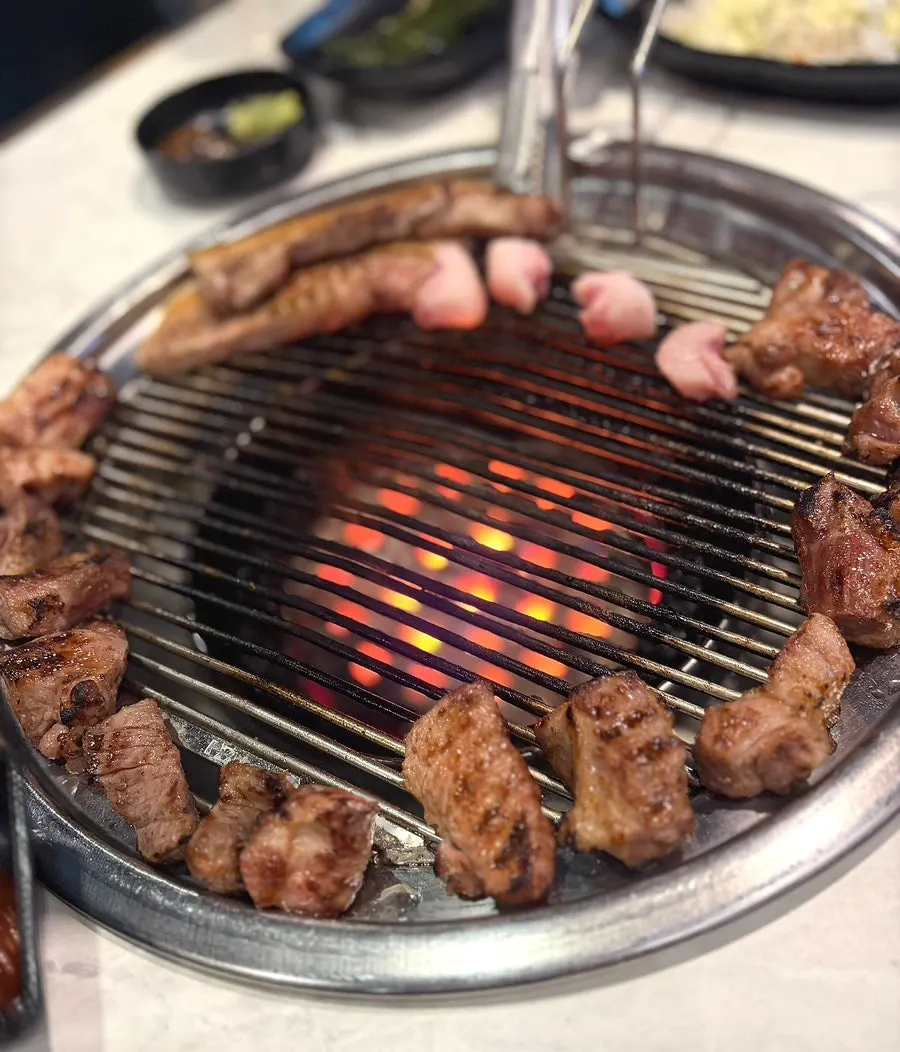 Initially grilled black pork placed on the grill