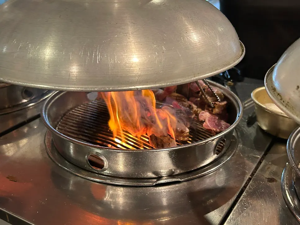Table set with black pork neck for two, ordered via tablet