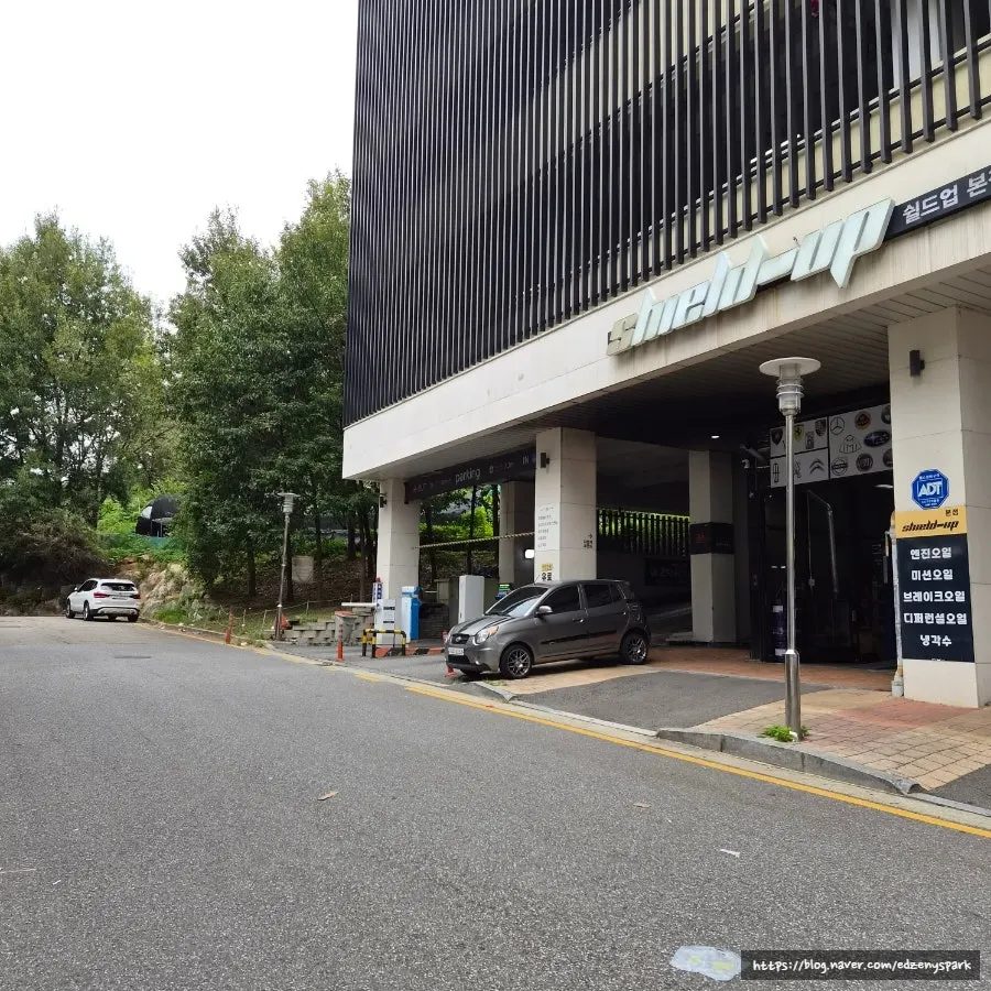 Entrance to the parking tower behind the building