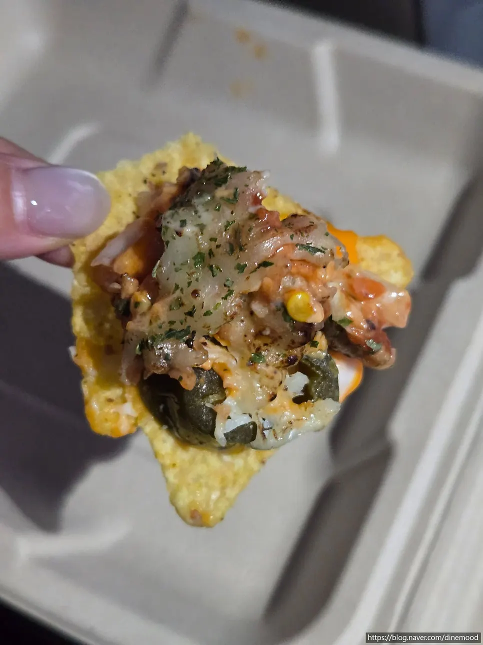 铺满芝士和肉末的玉米片