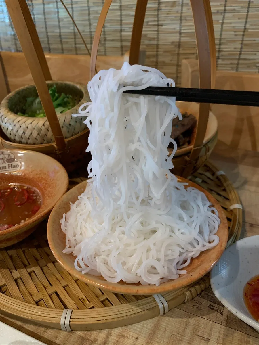 Generous portion of vermicelli noodles for bun cha
