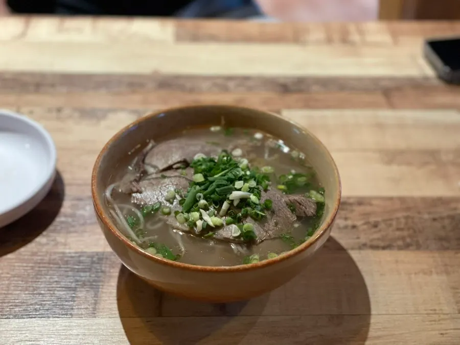 A bowl of Madam Hao's beef brisket pho