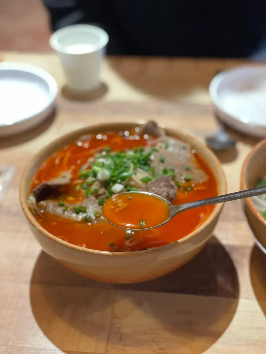 Rice noodles and spicy broth in the jjamppong pho