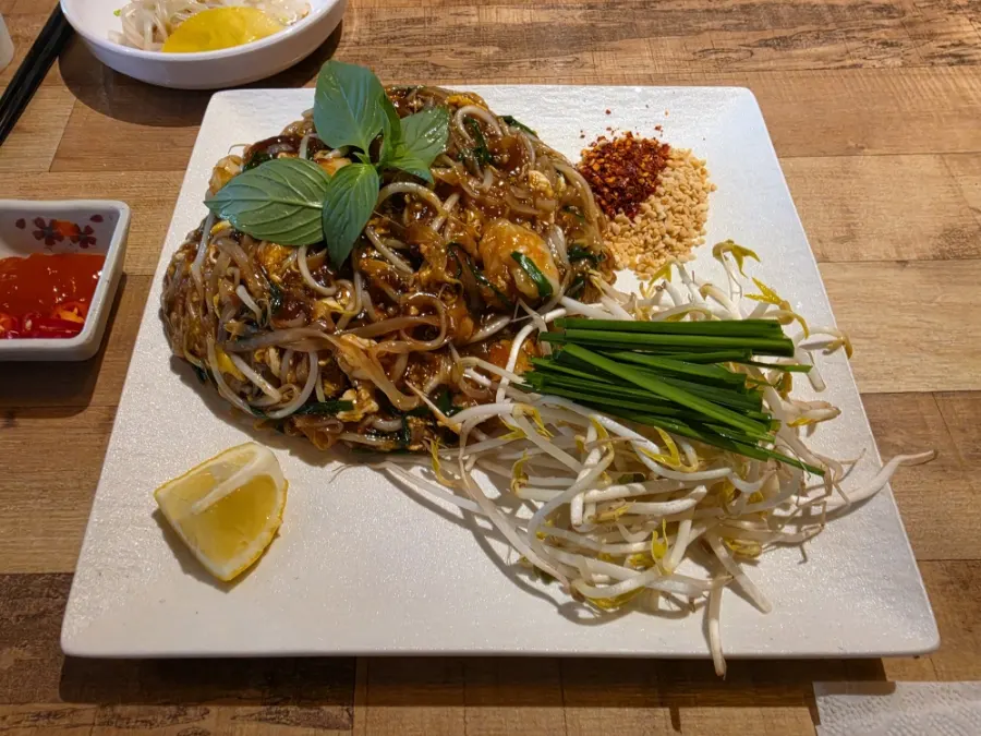 A bowl of beef brisket pho served for lunch