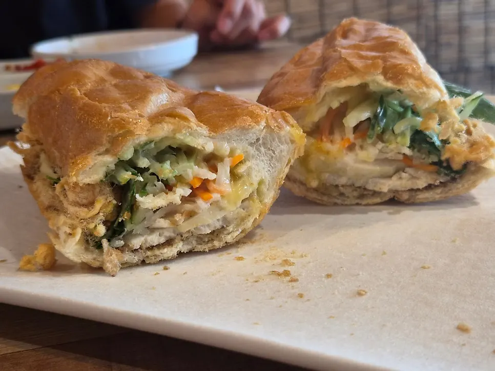 Banh mi filling with Thai basil used as the herb