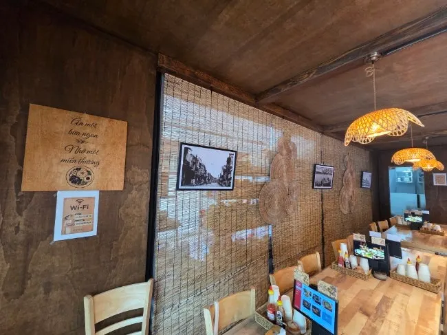 Madam Hao's interior with bamboo blinds and rattan lighting