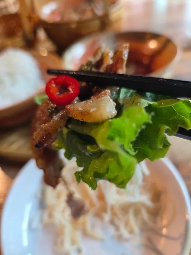 Warm, springy bun cha rice noodles