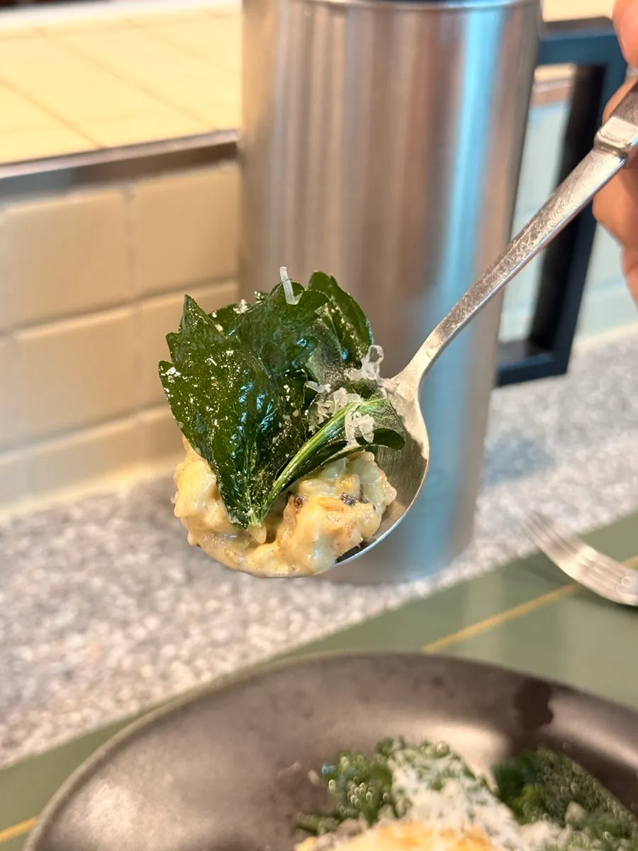 Risotto topped with fried glasswort