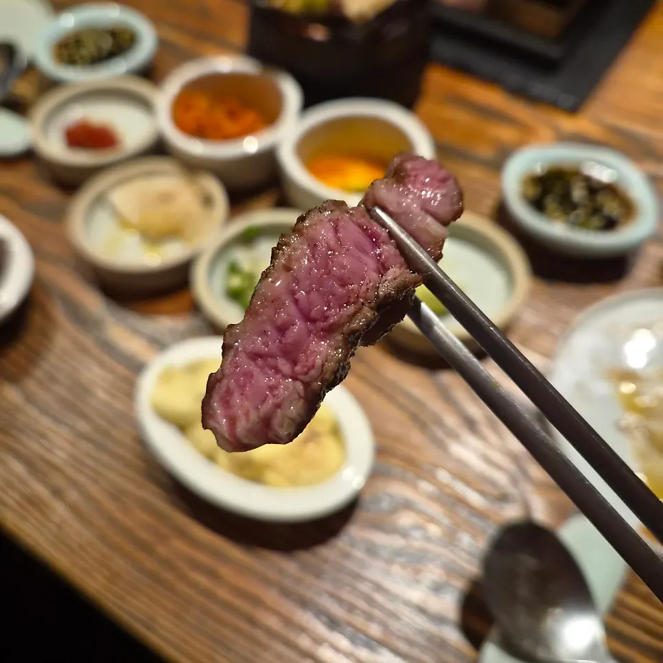 명란파밥과 고기 조합