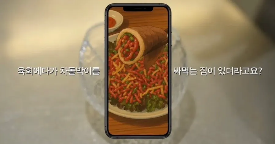 차돌에 육회를 올린 한 입 구성