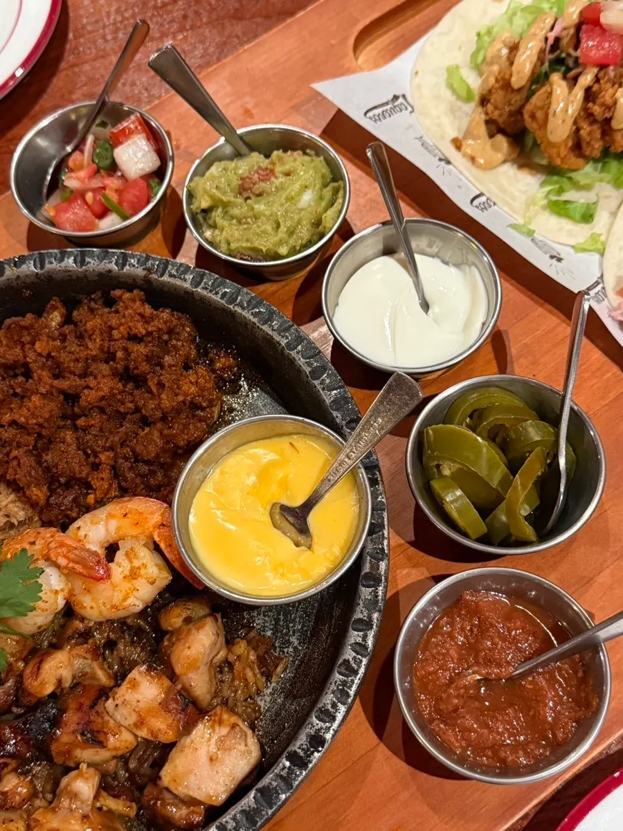 Fajita ingredients and tortillas