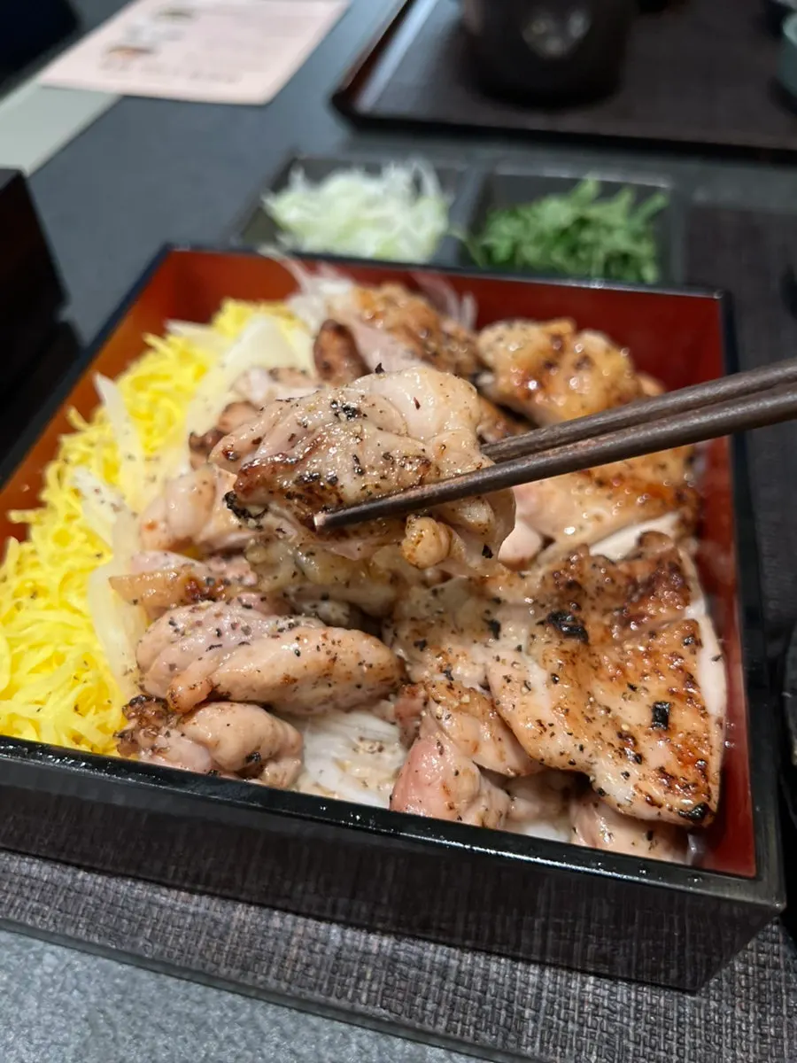 숯불에 구운 닭다리살 덮밥 클로즈업