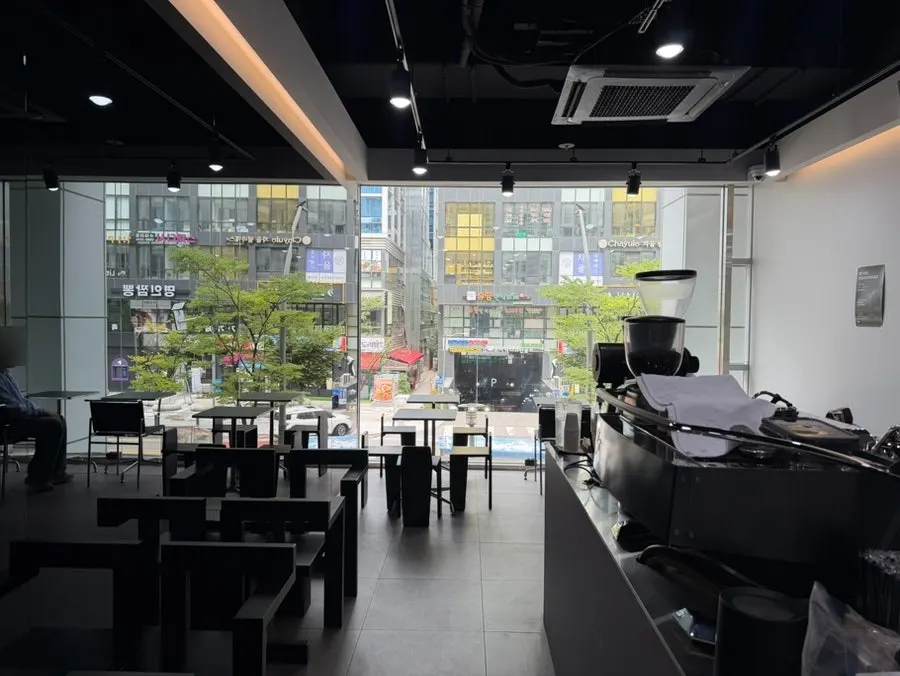 Café interior with black accents