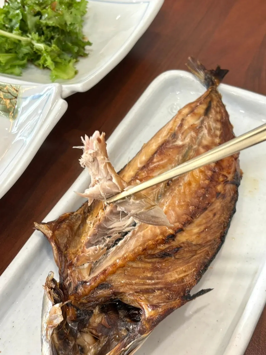 Close-up of the grilled mackerel