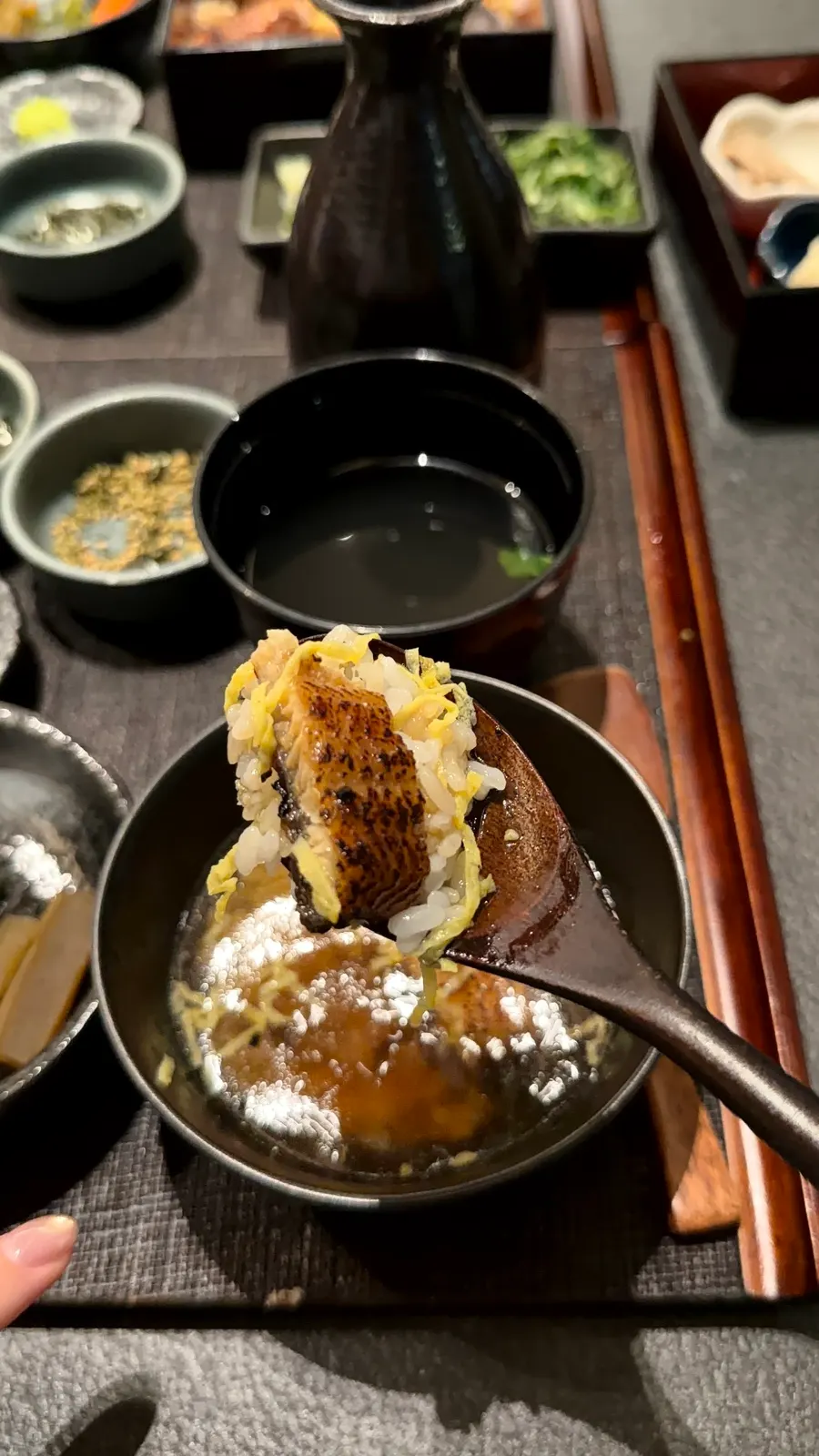 Charcoal aroma and ochazuke at Una Magok hitsumabushi in Magok