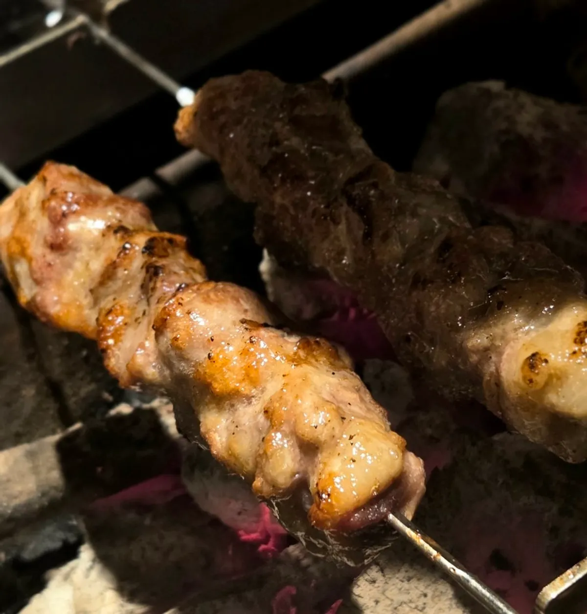 Close-up of juicy lamb sirloin skewers