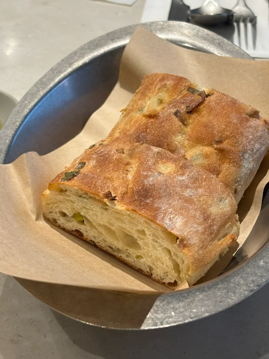 Chewy pre-meal bread cross-section