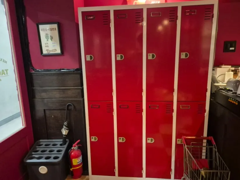 Interior area with storage lockers and coat hooks