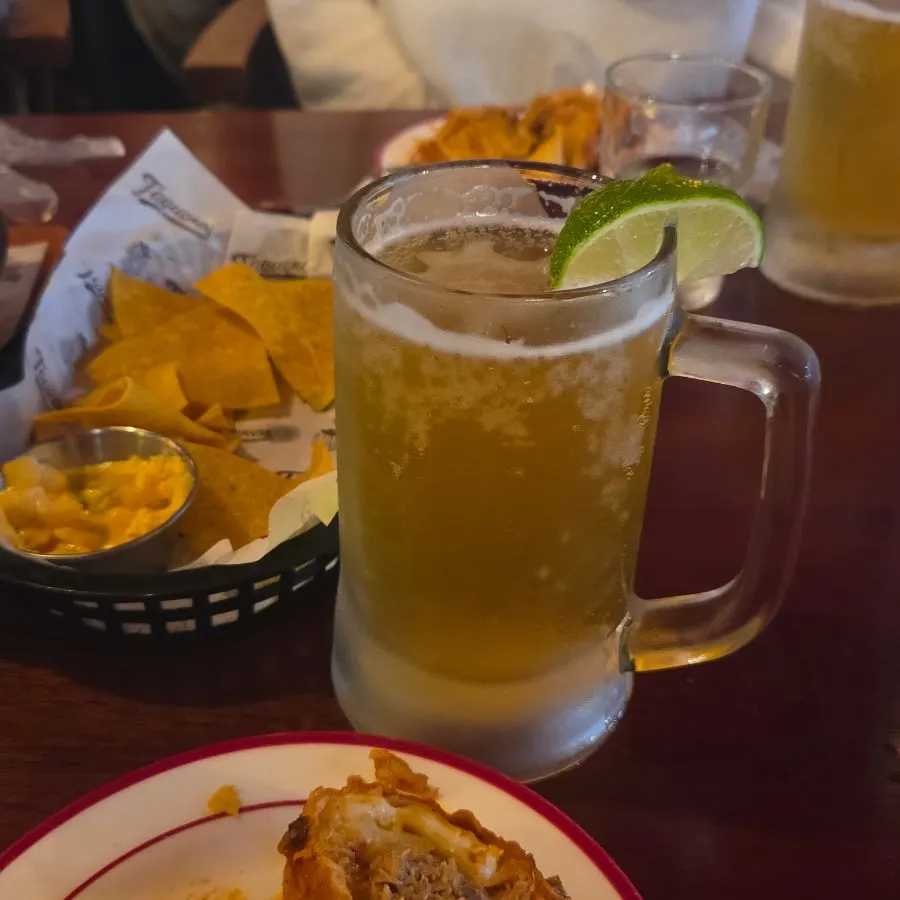 Lime draft beer served alongside the team dinner