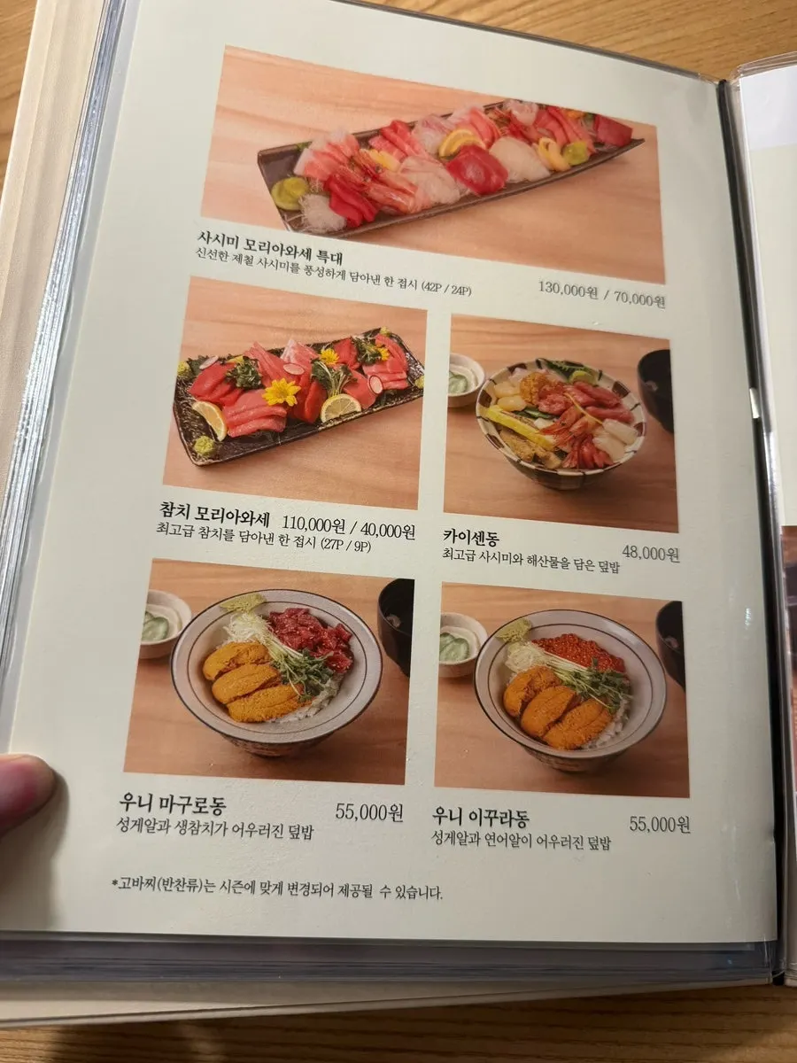 Another page from the Unagi Yondaime Kikukawa menu